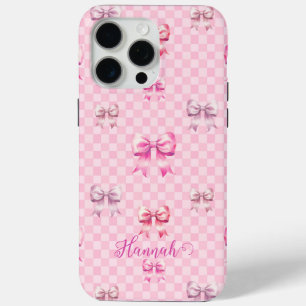 Coque iPhone 15 Pro Max Pink Coquette Bow Checboard