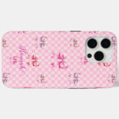 Coques Case-Mate iPhone Pink Coquette Bow Checboard (Verso (horizontal))