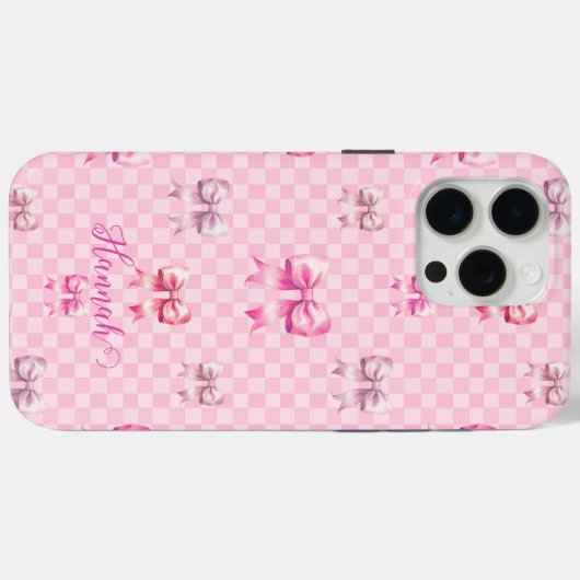 Coques Case-Mate iPhone Pink Coquette Bow Checboard (Verso (horizontal))