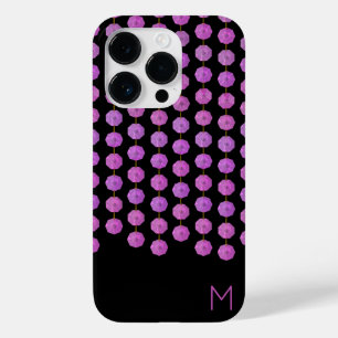 Coque Pour iPhone 14 Pro Pink Crystal Strands Monogramme Téléphone Case