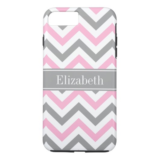 Coques Case-Mate iPhone Pink Dk Gray White LG Chevron Gray Name Monogram (Dos)