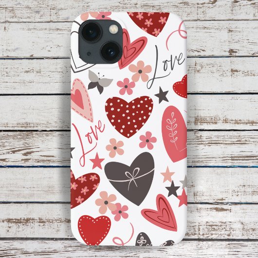 Coques Case-Mate iPhone Pink Et Bleu Folk Coeur Amour Et Coeurs
