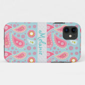 Coques Case-Mate iPhone Pink et Blue Paisley iPhone Monogramme personnalis (Dos (Horizontal))