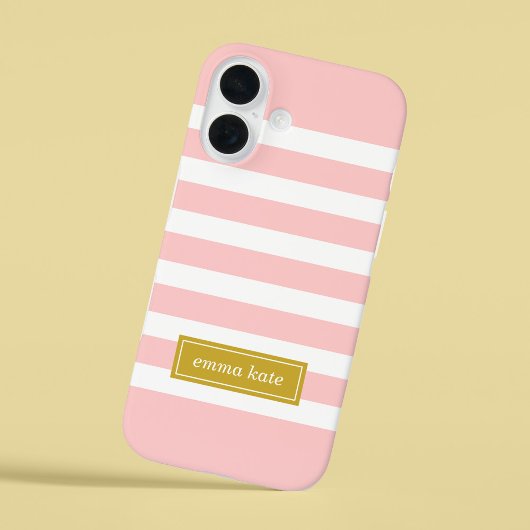 Coques Case-Mate iPhone Pink et Gold Preppy Stripes Monogramme