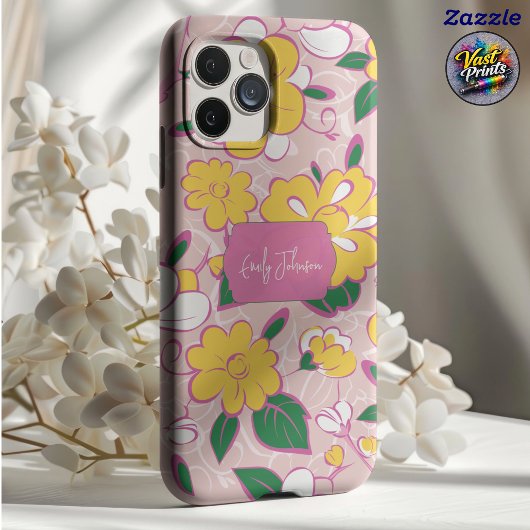 Coques Case-Mate iPhone Pink Floral Pattern Custom Name