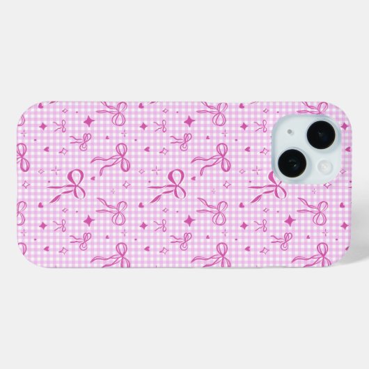 Coques Case-Mate iPhone Pink Gingham Bow Phone Case (Verso (horizontal))