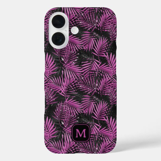 Coques Case-Mate iPhone Pink Glitter Palm Tree Black Modern Monogram (Verso)