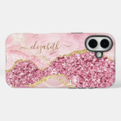 Coques Case-Mate iPhone Pink Gold Agate Marbre Nom Script (Verso (horizontal))