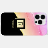 Coques Case-Mate iPhone Pink & Gold Agate Nom & Monogram Black & Gold Box (Verso (horizontal))