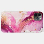 Coques Case-Mate iPhone pink gold marble glitter personalized name  (Dos (Horizontal))