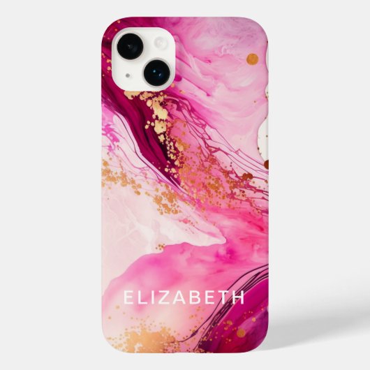Coques Case-Mate iPhone pink gold marble glitter personalized name  (Verso)