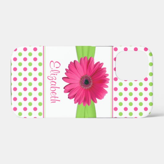 Coques Case-Mate iPhone Pink Green Polka Dot Gerbera Daisy iPhone (Verso (horizontal))