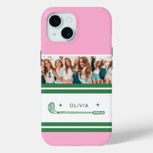 Coque Pour iPhone 15 Pink & Green Striped cadeau rétro personnalisé