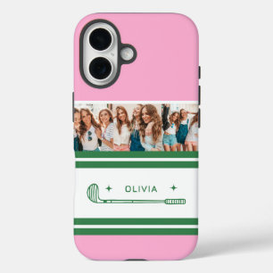 Coques iPhone 16 Pink & Green Striped cadeau rétro personnalisé