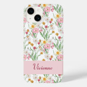 Coques Case-Mate iPhone Pink Green Watercolor Wildflower Name (Verso)