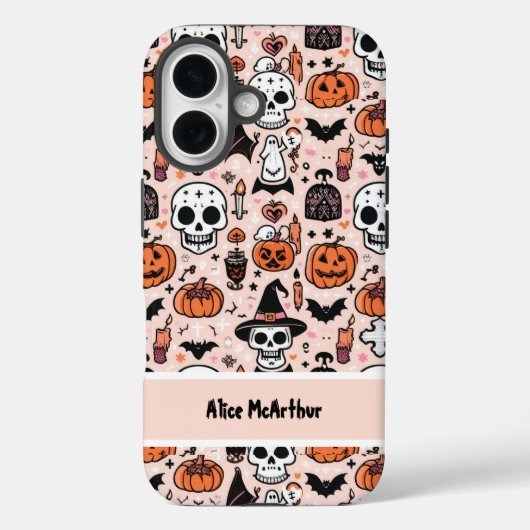 Coques Case-Mate iPhone Pink Halloween Tricoter ou traiter Nom personnalis (Verso)