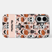 Coques Case-Mate iPhone Pink Halloween Tricoter ou traiter Nom personnalis (Verso (horizontal))