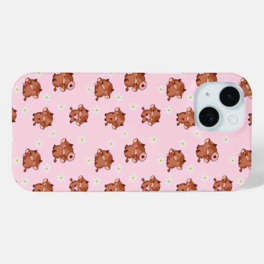 Coques Case-Mate iPhone Pink Kawaii Highland Cows Seamless Pattern (Verso (horizontal))