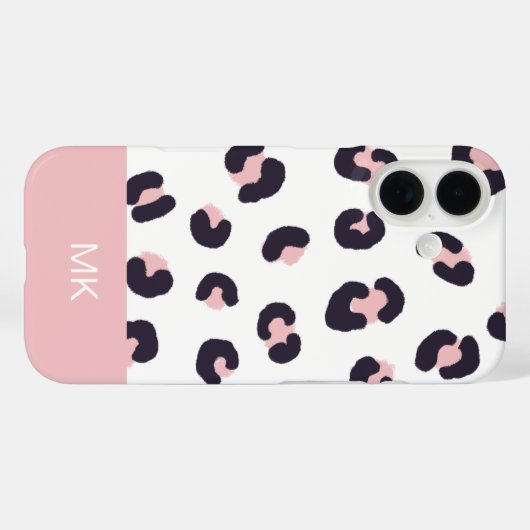 Coques Case-Mate iPhone Pink Leopard Print Monogrammed (Verso (horizontal))