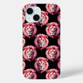 Coques Case-Mate iPhone Pink Lion Head Animal Pattern Design - Black (Verso)