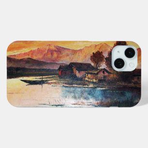 COQUE iPhone 15 MINI PINK MOUNTAINS LAC ALPINE SUNSET PAYSAGE