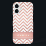 Coques iPhone 16 Pink Ombre Chevron Motif Simple Moderne Monogramme<br><div class="desc">Protégez votre téléphone portable avec style grâce à ce Coque Samsung Galaxy S7 chic et moderne. La conception de couverture est composée d'un joli motif et bande zig-zag en feuille d'or faux rose rose, et de votre nom ou autre texte customisé dans une police de typographie blanche simple. Cette étui...</div>