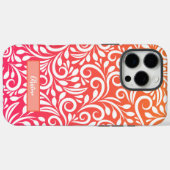 Coques Case-Mate iPhone Pink Orange Ombre Moderne Floral Nom Personnalisé (Verso (horizontal))