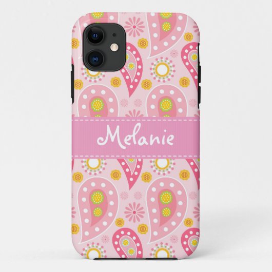 Coques Case-Mate iPhone Pink Paisley iPhone Monogramme personnalisé (Dos)