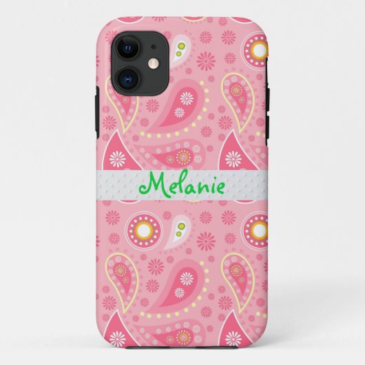 Coques Case-Mate iPhone Pink Paisley iPhone Monogramme personnalisé (Dos)
