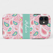 Coques Case-Mate iPhone Pink Paisley iPhone Monogramme personnalisé (Dos (Horizontal))
