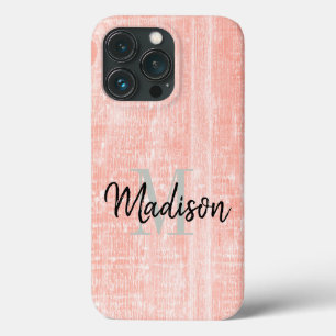 Case-Mate iPhone Case Pink Pastel Bois Texture Nom initial Personnalisé