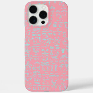 Coques iPhone 16 Pro Max Pink Phone Case with Blue Doodle Pattern – Artisti