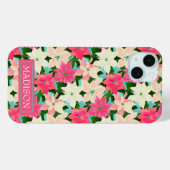 Coques Case-Mate iPhone Pink Poinsettia Noël Turquoise (Verso (horizontal))