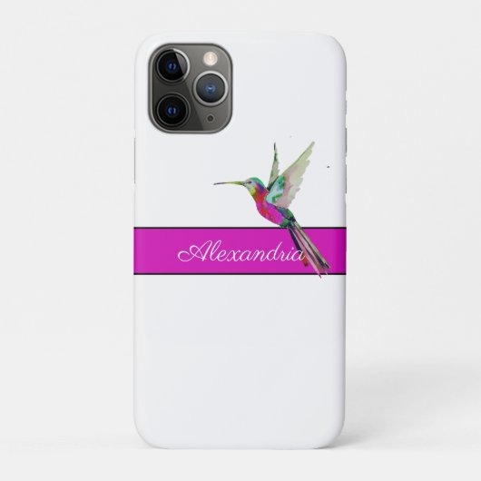 Coques Case-Mate iPhone Pink Purple Hummingbird Nom du monogramme (Dos)