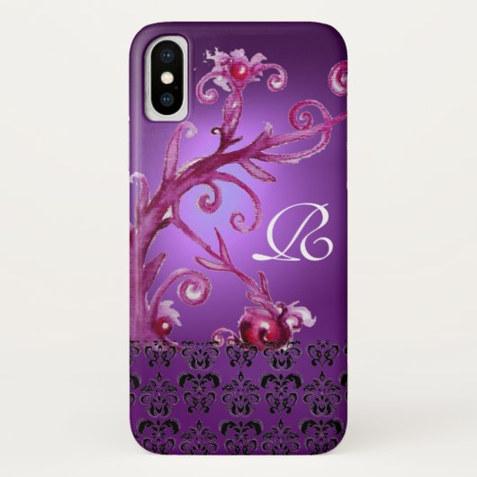 COQUES Case-Mate iPhone PINK PURPLE SWIRLS, BERRIES FLORAL DAMASK MONOGRAM (Dos)