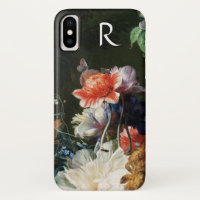 PINK RED ANEMONES WHITE FLOWERS, BUTTERFLY MONOGRA