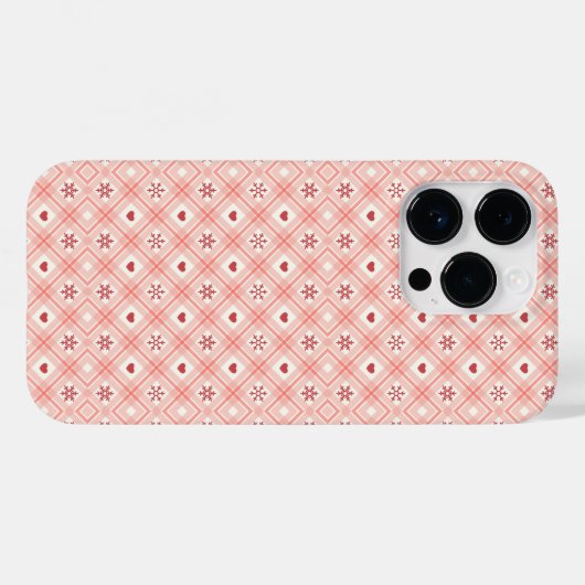 Coques Case-Mate iPhone Pink Retro Snowflakes et Coeurs Motif Iphone 14 (Verso (horizontal))