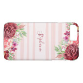 Coques Case-Mate iPhone Pink Stripe Bugundy Floral Personnalisé (Dos (Horizontal))
