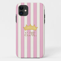 Pink Victorian Stripes Crowé Monogramme Princesse