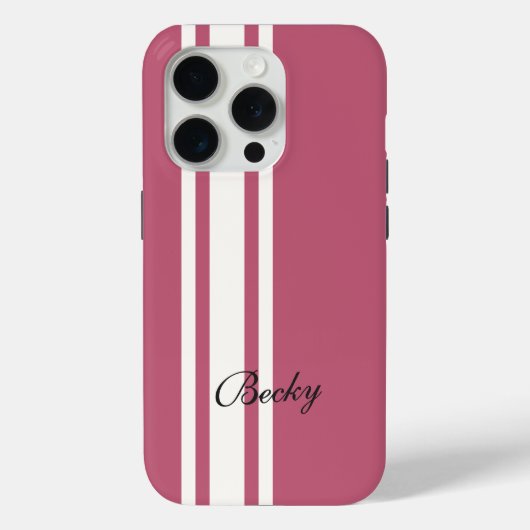 Coques Case-Mate iPhone Pink White Racing Stripes Nom élégant (Verso)