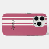 Coques Case-Mate iPhone Pink White Racing Stripes Nom élégant (Verso (horizontal))
