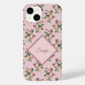Coques Case-Mate iPhone Pink White Stripes and Trailing Roses Monogrammed (Verso)