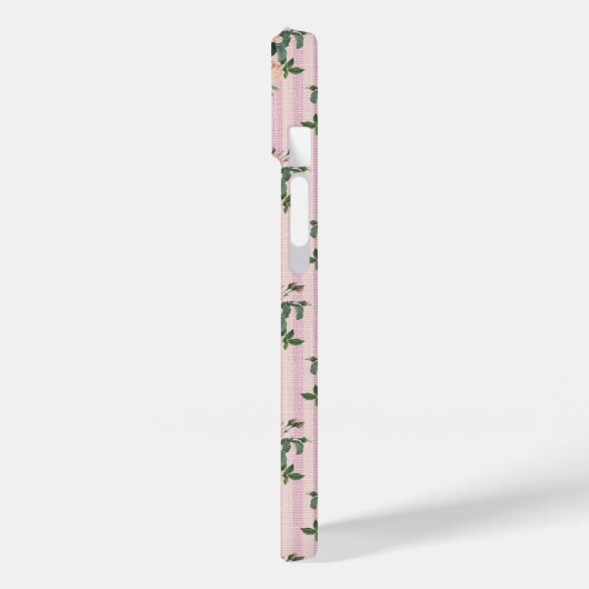 Coques Case-Mate iPhone Pink White Stripes and Trailing Roses Monogrammed (Verso / Gauche)