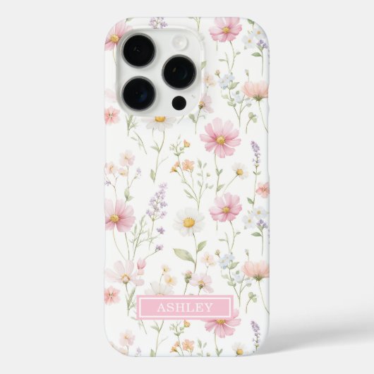 Coques Case-Mate iPhone Pink Wildflower Garden Monogrammed (Verso)