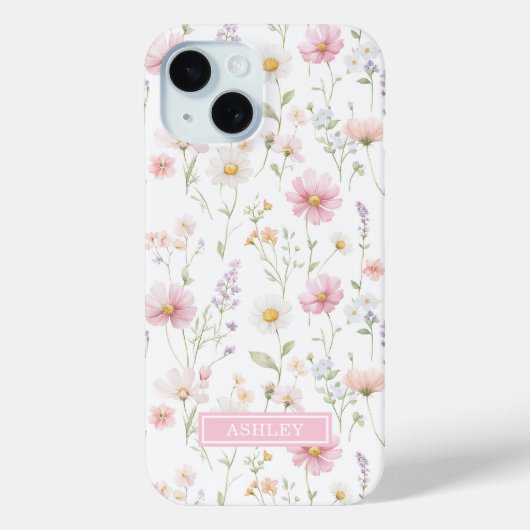 Coques Case-Mate iPhone Pink Wildflower Garden Monogrammed (Verso)