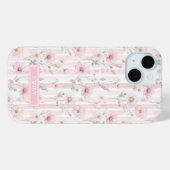 Coques Case-Mate iPhone Pink Wildflower Striped Monogrammed (Verso (horizontal))