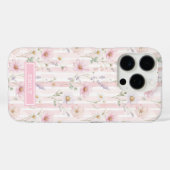Coques Case-Mate iPhone Pink Wildflower Striped Monogrammed (Verso (horizontal))