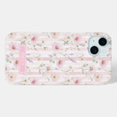 Coques Case-Mate iPhone Pink Wildflower Striped Monogrammed (Verso (horizontal))