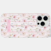 Coques Case-Mate iPhone Pink Wildflower Striped Monogrammed (Verso (horizontal))