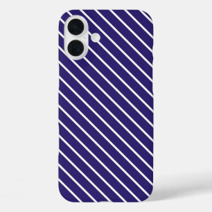 iPhone 16 Plus Case Pinstripes diagonales - bleu marine et blanc